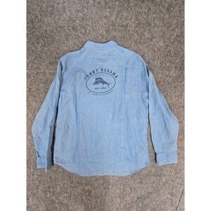 Tommy Bahama Men's Long Sleeve Linen Shirt LARGE Blue 25 Years Button Up Casual